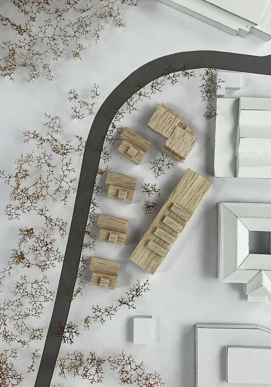 Aerial view of a physical model of housing and a workshop in Tolworth